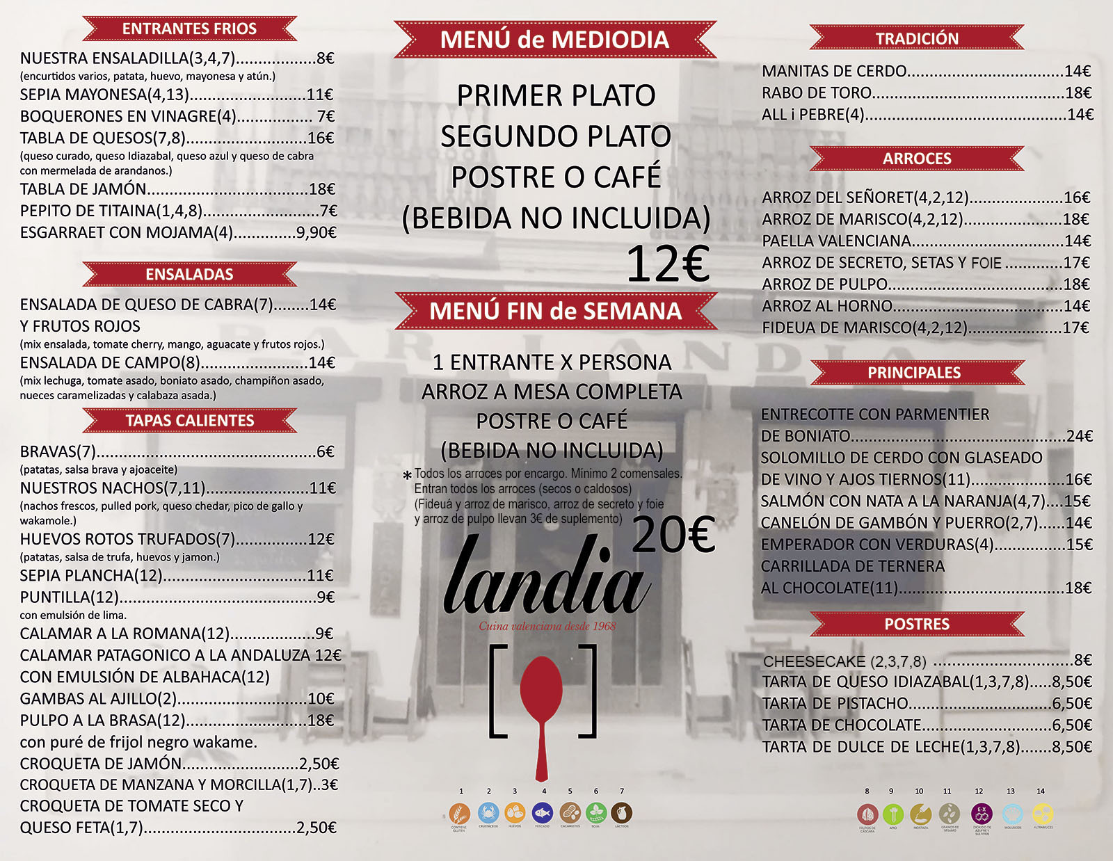 Carta Restaurante Landia